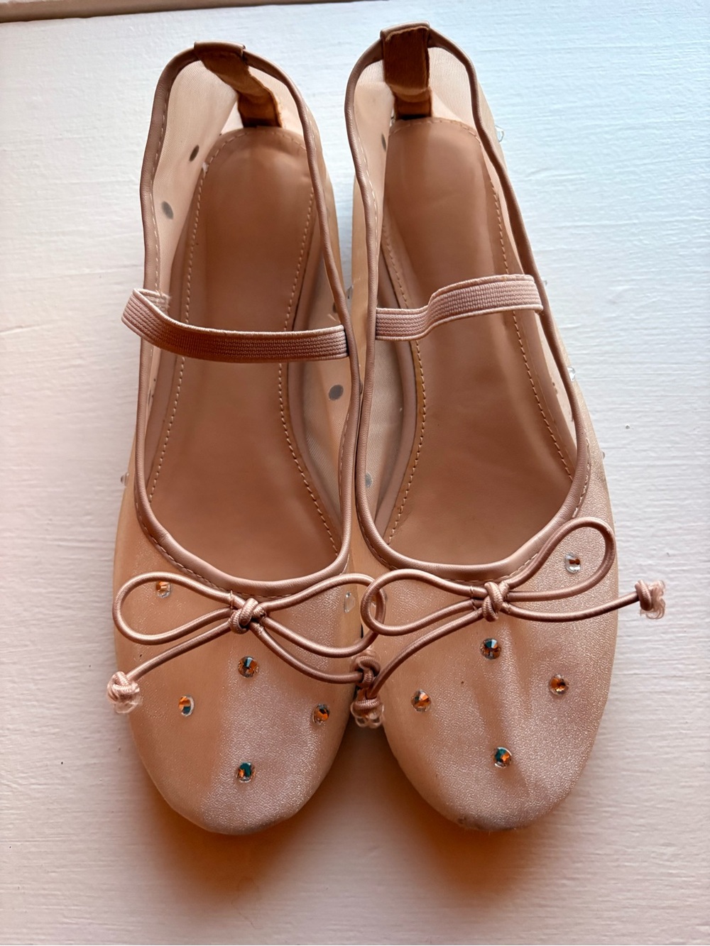Women’s Nude Slip On Ballet Flats with Rhinestones Size 7.5